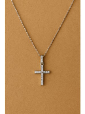 Haç Zirkon Taşlı Çelik Kolye