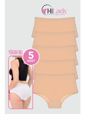 Kadın Külot 5'li Paket Yüksek Bel Külot, Likralı Pamuklu Kumaş