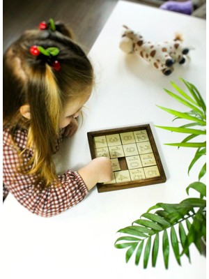 Montessori Eğitici Doğal Ahşap Sayı Oyunu – Puzzle Oyunu – 15 Sayıdan Oluşan Bulmaca - Yapboz