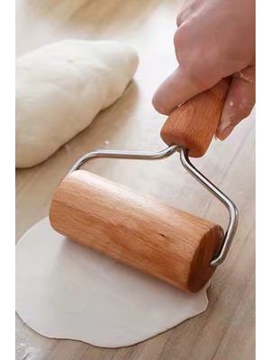 Pratik Hamur Açıcı - Poğaça Açma Açıcı - Ahşap Saplı Hamur Rulosu - Pürüzsüz Yüzey - Ekstra Kaliteli