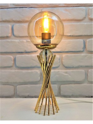 Gold Kaplama Burgu Metal Ayaklı Kristal Cam Toplu Gold Şeffaf Glob Camlı Abajur Masa Lambası