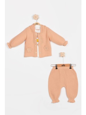 Mini Baray Pastel Renkli Müslin 3'lü Bebek Takımı – (9-12-18 Ay)  Pamuklu Hırkalı Kız Bebek Seti