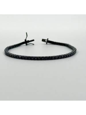 Onix Taşlı Siyah Rodajlı Su Yolu Gümüş Bileklik - 4mm