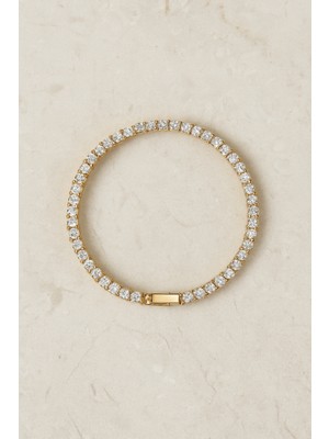 Tuqos  Kadın Gold Renk  Zirkon Taşlı Suyolu Renk Atmaz Kararmaz Çelik Bileklik 1 Adet