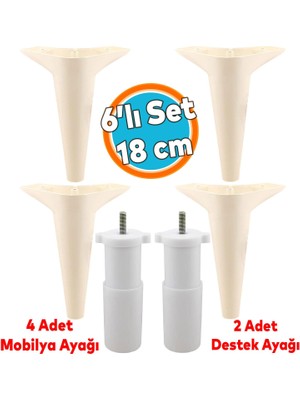 Mobilya Tv Ünitesi Koltuk Kanepe Konsol Destek Ayağı Ayakları 18 cm Krem M8 6'lı Set