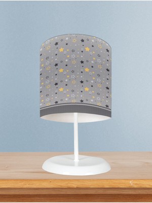 Bebek ve Çocuk Odası Gri Sarı Yıldız Desenli Abajur