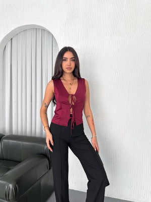 Noa Noa Önü Bağlama Detaylı Mikro Kumaşlı Crop Bluz