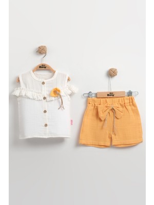 Fırfır Detaylı Müslin Şortlu Kız Takımı - %100 Pamuk Nefes Alabilir - (9-12-18 Ay)