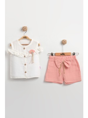 Fırfır Detaylı Müslin Şortlu Kız Takımı - %100 Pamuk Nefes Alabilir - (9-12-18 Ay)