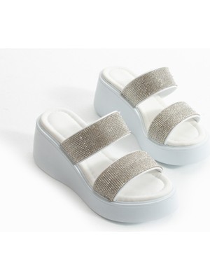 Alemdar Shoes Silva Siyah Taş Detay Platformlu Kadın Terlik