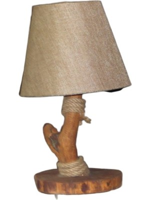 Ağaç Abajur Keten Başlıklı Halat Ahşap Abajur