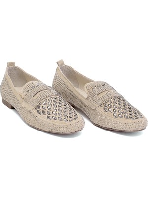 Elit Liora Kadın  Deri Troklu Babet Bej