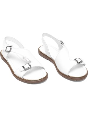 Ayakkabı Fuarı Elit Daria Kadın  Deri Düz Sandalet Yeşil