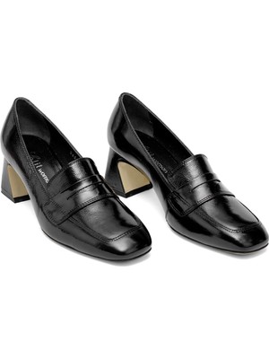 Ayakkabı Fuarı Elit Mireya Kadın Hakiki Rugan Deri Klasik Topuklu Ayakkabı Siyah