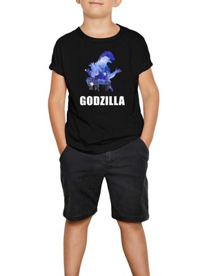 Godzilla In City Siyah Çocuk Tişört