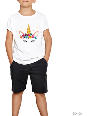 Unicorn Taç Beyaz Çocuk Tişört