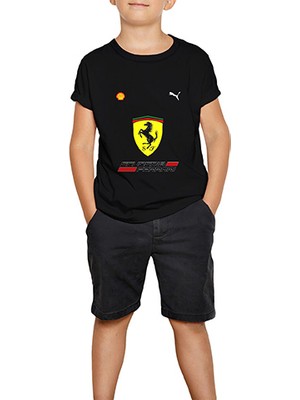 F1 Ferari Siyah Çocuk Tişört