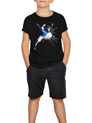 Naruto Uchia Sasuke Siyah Çocuk Tişört