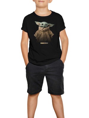 Yoda Baby The Mandalorian Siyah Çocuk Tişört