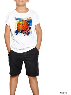 Basketbol Topu Beyaz Çocuk Tişört