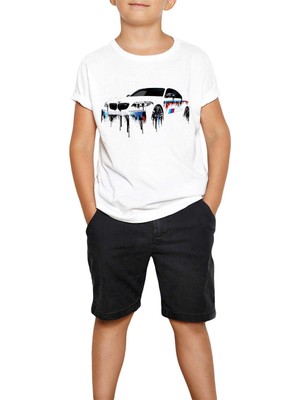 Bmw M3 Flowing Car Beyaz Çocuk Tişört