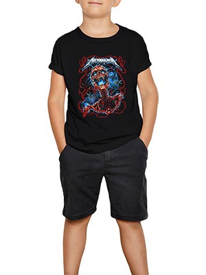 Metallica Lightning Skull Siyah Çocuk Tişört