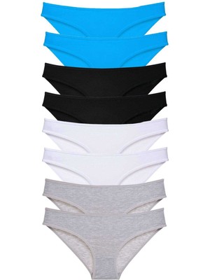Royaleks 8 Adet Süper Eko Set Likralı Kadın Slip Külot Siyah Gri Beyaz Mavi