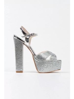 Kadın Moda Şık Gold Ayna Full Taşlı Klasik Köşe Kalıplı Kalın Düğün Nişan Gece Abiye Ayakkabı