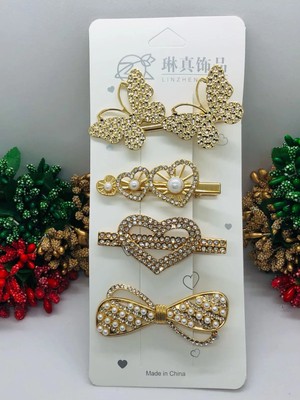 4'lü Şık Taşlı Toka Seti Pensli Kadın Saç Aksesuarı Seti Saç Tokası