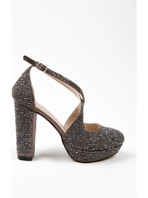 Paybuy Kadın Moda Şık Gold Full Inci Taş Yüksek Topuk Düğün Nişan Gece Abiye Ayakkabı