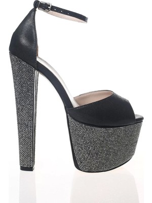 Kadın Moda Şık Fuşya Saten Ökçe Poli Taş Yüksek Topuk Topuklu Düğün Nişan Gece Abiye Ayakkabı