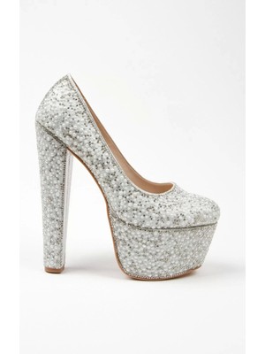 PayBuy Kadın Moda Şık Gümüş Full Inci Zarif Tasarım Düğün Nişan Gece Abiye Ayakkabı