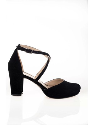 PayBuy Kadın Moda Şık Siyah Süet Topuklu Klasik Ayakkabı Topuklu Düğün Nişan Gece Abiye Ayakkabı