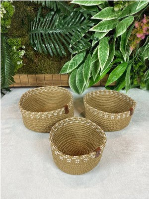 Mediterian El Dokuma Hasır Sepet Takımı, Çok Amaçlı Organizer, Banyo ve Mutfak İçin, Kahverengi