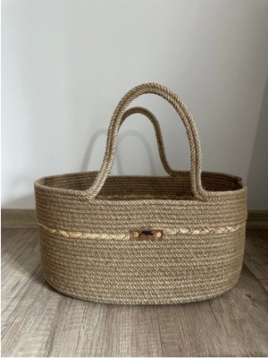 Mediterian Bej büyük oval jüt sepet, şık ve kullanışlı depolama çözümü