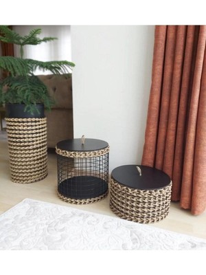 Mediterian El yapımı hasır 2'li kapaklı sepet, doğal ve şık düzen sağlayıcı kahverengi model