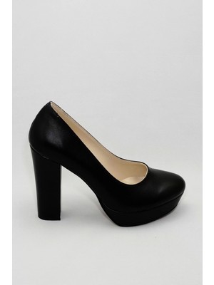 Kadın Moda Şık Siyah Cilt Topuklu Ayakkabı Zarif Tasarım Düğün Nişan Gece Abiye Ayakkabı