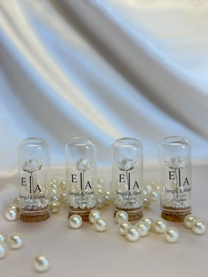 Cam Ters Fanus Incili Kişiye Özel Beyaz Güllü Söz, Nişan, Düğün, Kına, Nikah, Hediyelik