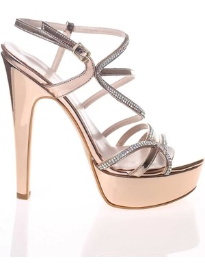 Paybuy Kadın Moda Şık Gold Ayna Taş Topuklu Zarif Tasarım Düğün Nişan Gece Abiye Ayakkabı