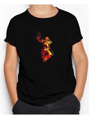 Red Basketball Silhouette Siyah Çocuk Tişört