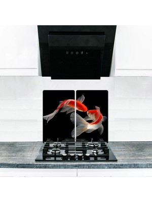 Mediterian Renkli 40x52 cm cam ocak koruyucu seti, şık ve kullanışlı 5'li paket.