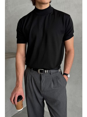 Erkek Oversize Yarım Balıkçı Triko T-Shirt