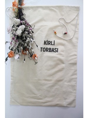 Mediterian Keten Boncuk Detaylı Çok Amaçlı Çamaşır Torbası 50x70cm Kahverengi