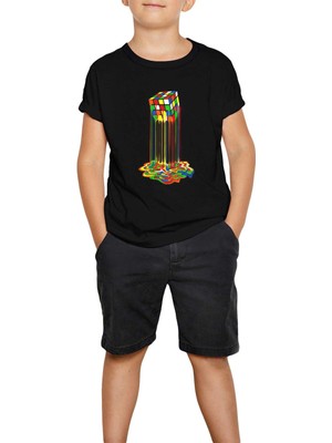 Rubix Cube Rainbow Siyah Çocuk Tişört