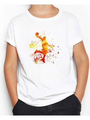 Basketball Fire Silhouette Beyaz Çocuk Tişört