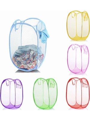 Mediterian Renkli Katlanabilir Saklama Sepeti, Çamaşır ve Oyuncaklar İçin Pratik ve Şık Fileli Çözüm