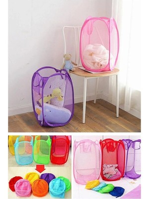 Mediterian Katlanabilir Çocuk Oyuncak ve Çamaşır Saklama Sepeti, Pembe, Kumaş, 56x35 cm