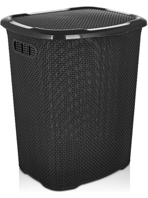 Mediterian Şık ve kullanışlı 52 L Siyah Çamaşır Sepeti, dayanıklı plastik tasarım
