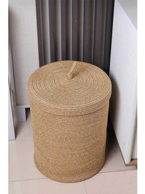 Mediterian Şeffaf Kapaklı Büyük Kirli Sepeti, 35x40, Bej, Jüt, Düzenli ve şık kullanım