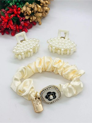 3'lü Toka Seti - 1 Armalı Lastik Toka ve 2’li Incili Mandal Toka